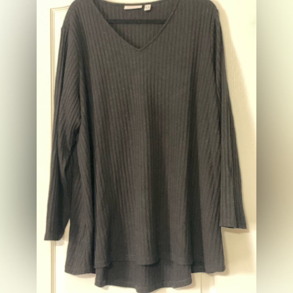 Susan Graver Ribbed V Neck Sweater Black Size 3X